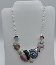 Beach Enamel Necklace Ocean Nautical Multicolor Starfish Shells Silver Tone