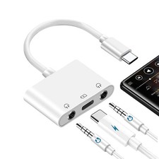 USB C to 3.5mm Audio Adapter, 3-in-1 Aux to USB C Headphone Splitter, 3.5mm t...