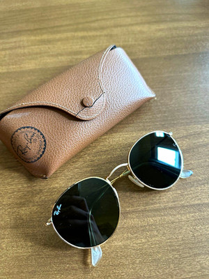 Ray-Ban RB3447 Round Metal Sunglasses Gold Frame Green Lenses w/ Case
