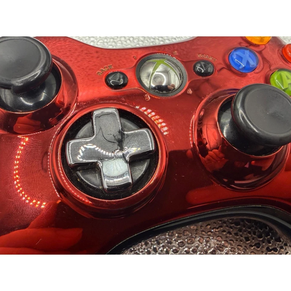 Mando Inalámbrico Microsoft Xbox 360 Rojo Metálico con Cable de Juego y Carga Foto 4 de 4