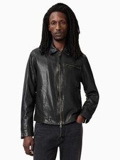 Handcraft Genuine Leather Jacket Men Black Slim Fit Zip Collar Retro Biker Coat