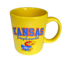 NEW~KU Kansas Jayhawks Mascot Official Collegiate 16 OZ Coffee Mug~Yellow Blue