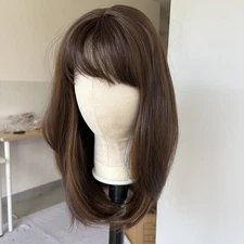 Layered Synthetic Hair Mixed Brown Short Straight Dress Up Wigs With Bangs