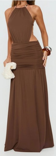 Princess Polly Tykaia Low Back Halter Maxi Dress Chocolate