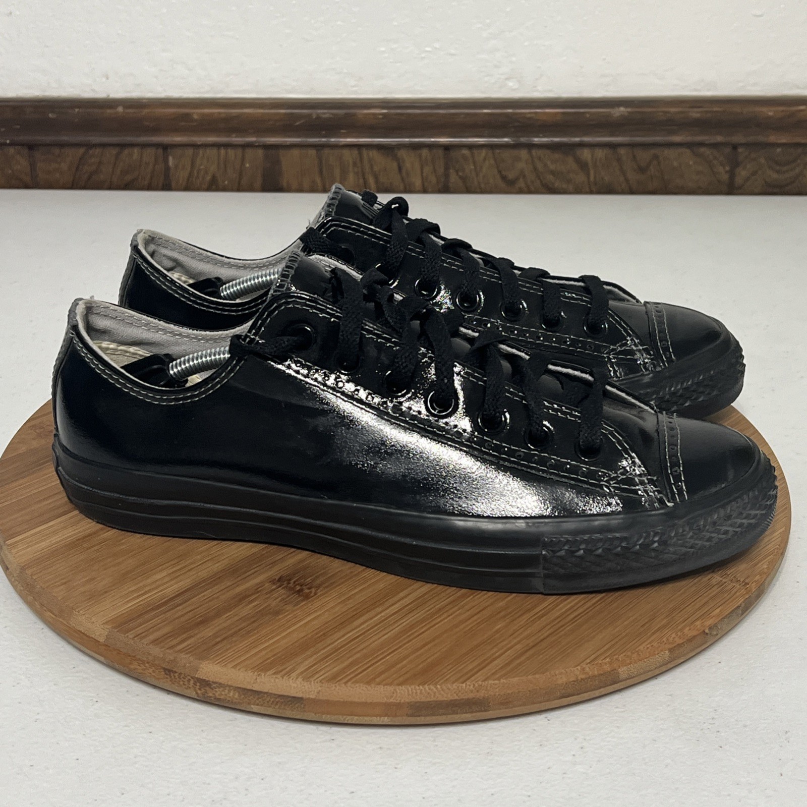 Converse All Star Chuck Taylor Tuxedo Black Patent Leather Shoes Sz M 8.5 W 10.5 thumbnail 3