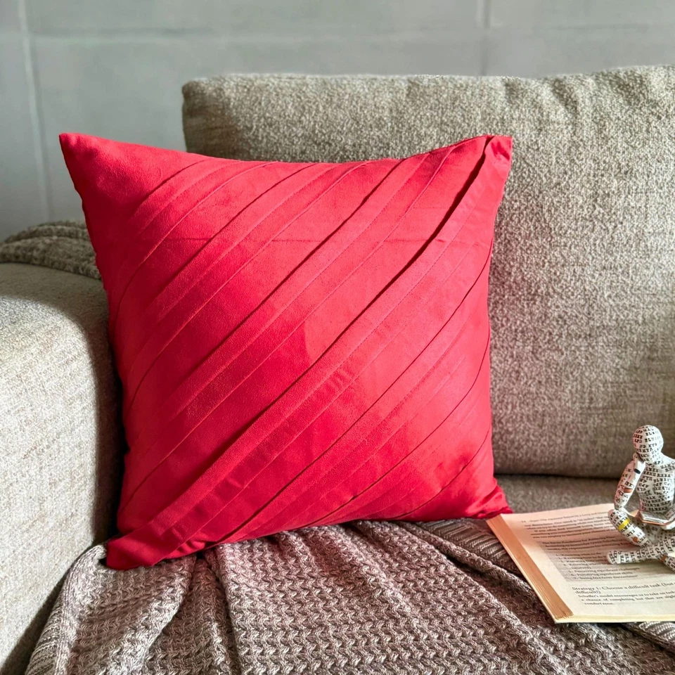 Throw Pillow Cover Red 16"x16", Room Decor Faux Suede - Contemporary Red - Image 2 of 4