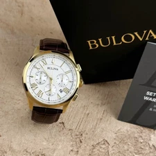 New Bulova Classic White Textured Dial Chronograph Men's Quartz Watch 97B169