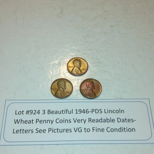 Lot #924 3 Beautiful 1946 Lincoln Wheats 1946-P 1946-D 1946-S F-VF See Pictures