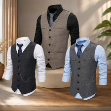 Men's 1920s Style Single Breasted Waistcoat Vest with Metal Chain Formal Casual