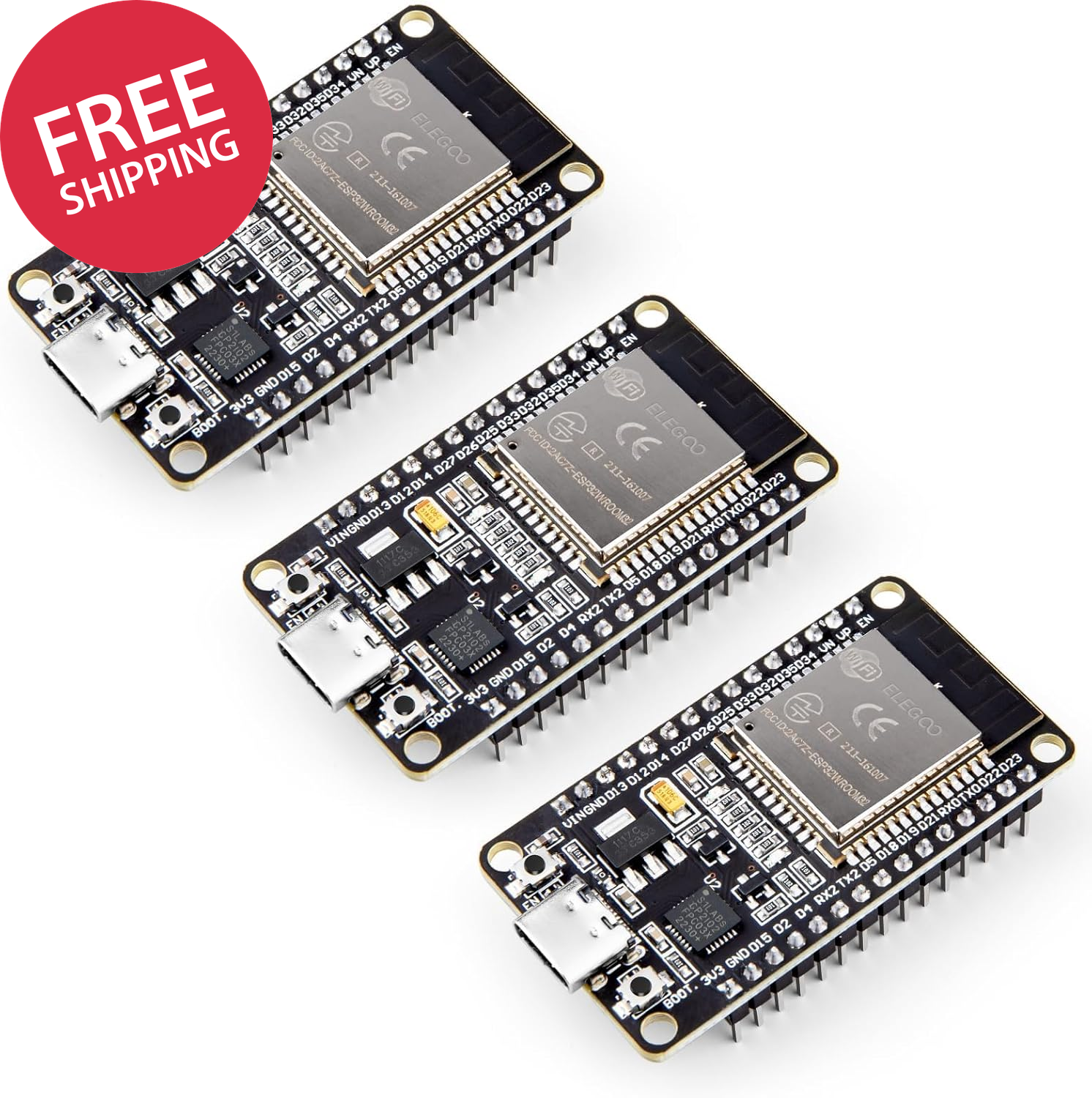 ESP32 Development Board USB C WiFi Bluetooth Dual Core 3 Pack