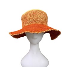 Panama Hatters Large Orange Beige 100 Straw Sun Hat Woven Brim