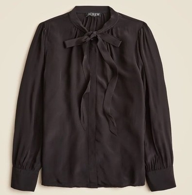 J Crew Crepe De Chine Tie Neck Blouse Size 2