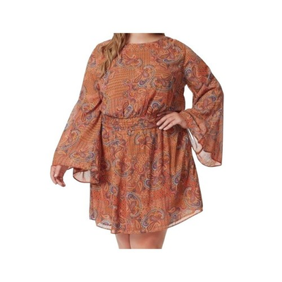 #ad NWT Jessica Simpson Amella Dress Women 3X Orange Winding Trail Adobe Bell Sleeve $34.99