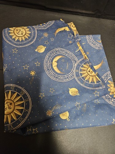 Vtg 90s Celestial Shower Curtain Blue Gold Sun Moon Star Y2K Whimsigoth
