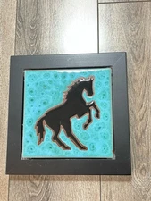 Earthstones Ceramic Tile Stallion #6446x Native Decor Handmade 6x6 Framed