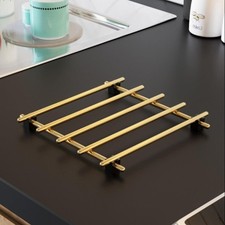 Gold Small 2 Pcs Metal Trivet Mats, Modern Kitchen Table Mat,Multi-Use Gold T...