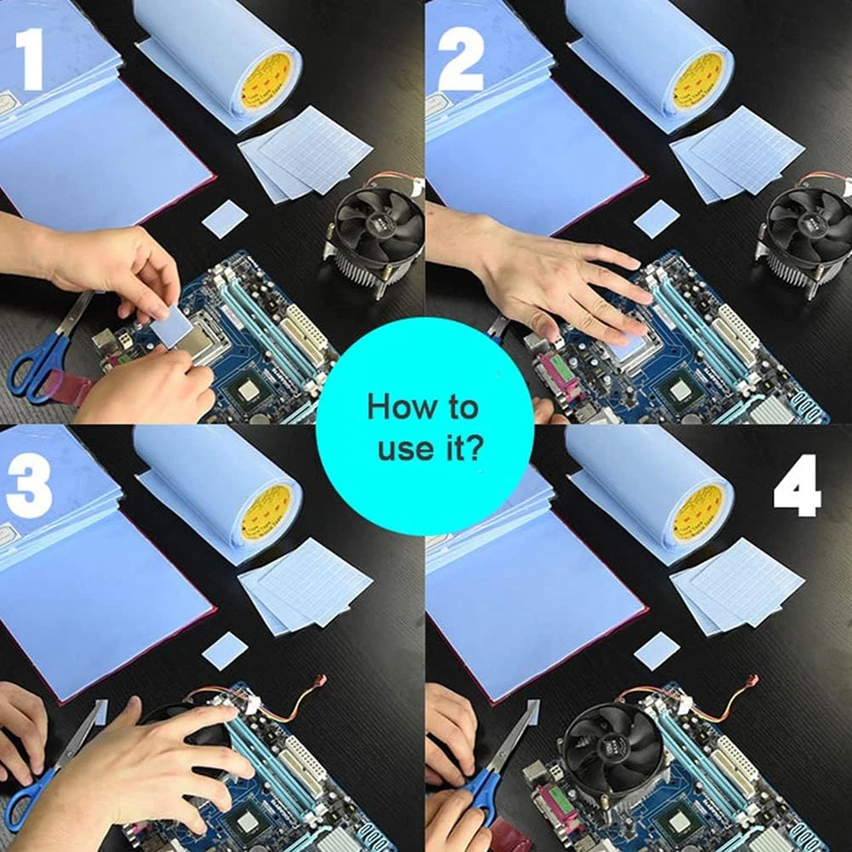 4 Pack Thermal Pads 100x100mm 0.5-2mm CPU GPU SSD Heatsink Silicone 6.0W/mK - Image 4 of 4