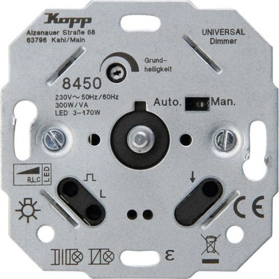 Kopp Universal Druck Dimmer Sockel, für LED, Phasenan- und Phasenabschitt 8450.0