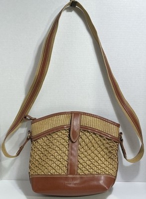 Etienne Aigner Vintage Beige Woven Straw Canvas Leather Bag Crossbody Spring Sum