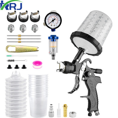 HVLP Gravity Fed Air Spray Gun W/1.4/1.7/2.0mm Nozzles 650cc Mixing Cups Paint
