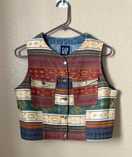 Vintage Gap Tapestry Denim Vest 90s Cowgirl Southwestern Print Boho