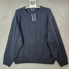 $79 New Roundtree & Yorke Cable Knit Sweater Men 2XB Wool Blend Pullover Navy
