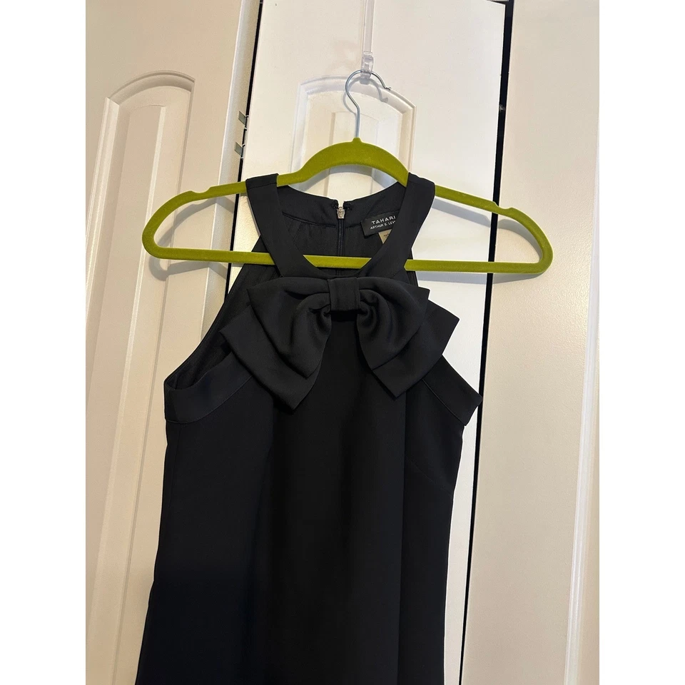 Vestido Tahari ASL Negro Halter Cuello Lazo Fiesta Cóctel Carrera Mujeres NUEVO 2 Foto 4 de 4