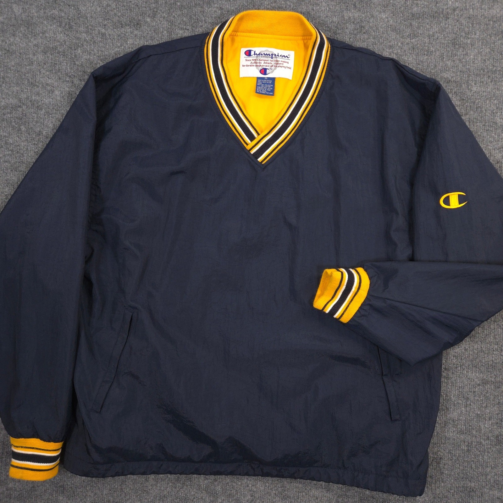 Vintage Champion Windbreaker Jacket Mens XL Navy Lined Zip Pockets Pullover 90s