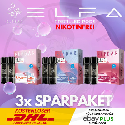 3x2 ELFA Pods by ELFBAR E-Zigarette Sparpaket E-Liquid mit 0mg Nikotin NicSalt