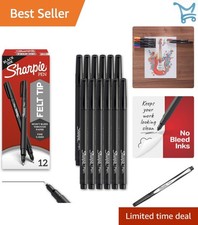 Felt Tip Pens Fine Point 0.4mm Black 12 Pack for Art, Journaling, Drawing, Te...