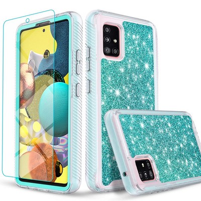 For Samsung Galaxy A11 A21 A51 5G Phone Case Bling Cover + Tempered Glass Screen