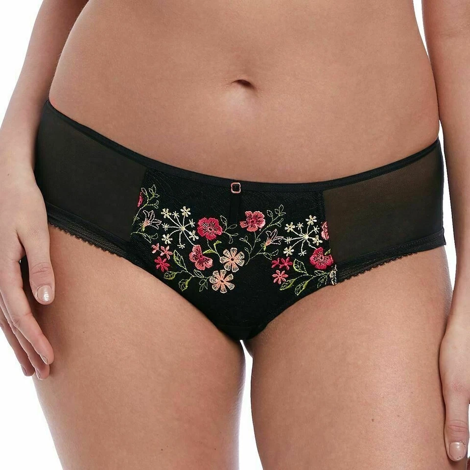 Calzoncillo corto Freya Rhea talla XS 8 10 negro floral bordado malla bragas 2396 Foto 4 de 4