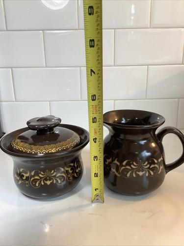 VTG Franciscan Earthenware Jamoca Pattern Brown Sugar Bowl & Creamer Pitcher  - Picture 5 of 5