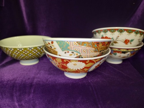 Asian Rice Bowls Porcelain Set of 5 Assortment of Designs