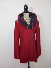 Halogen Coat Hooded Warm Wool Blend Red Zip Women’s Size M