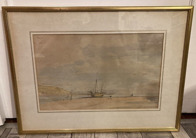 SIGNIERT, 1912, DAVID MUIRHEAD, AQUARELL GEMÄLDE BOOT STRAND MEER LANDSCHAFT