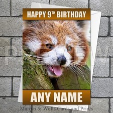 Red Panda birthday card. 5x7 inches. Personalised birthday card, plus envelope.