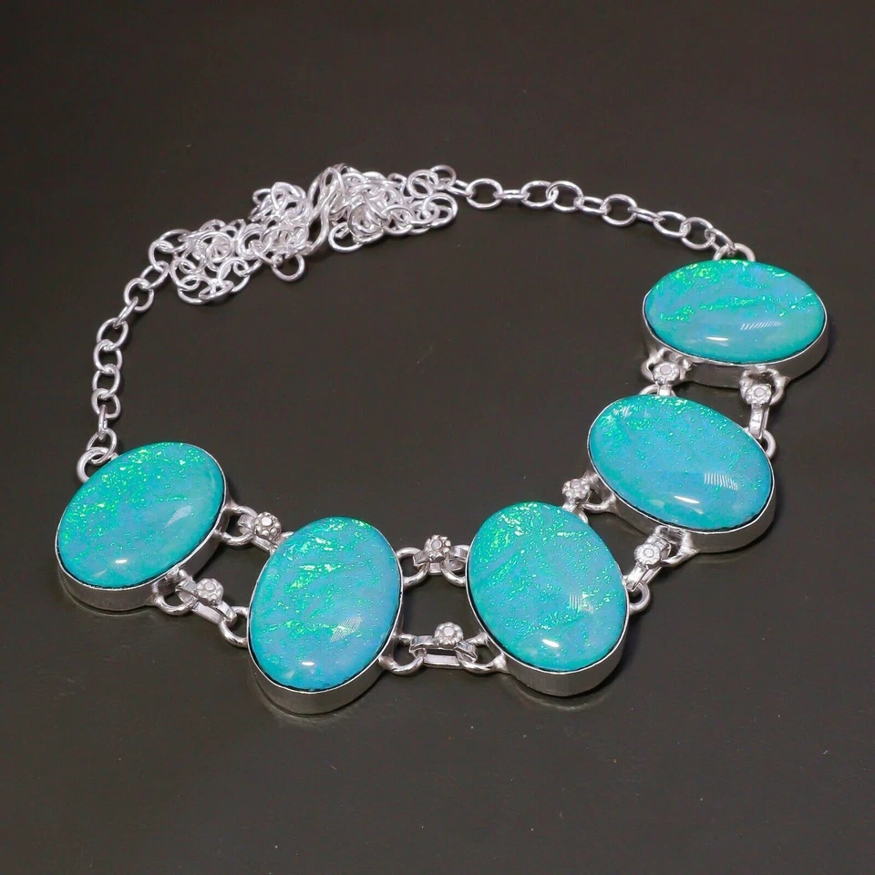 Collana australiana tripletta opale pietra preziosa argento 925 fatta a... - Immagine 2 di 2