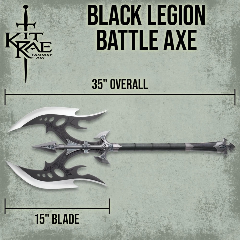 Kit Rae Black Legion Battle Axe | Stainless Steel Blades | Leather Handle | 35” - Image 2 of 4