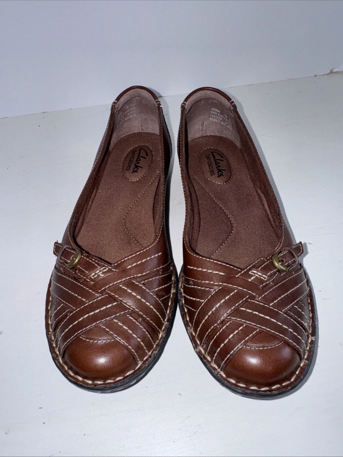 Ballerine Clarks donna marrone Kiko pelle slip on 7 5 tessuto pieghevole