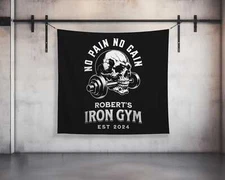 Custom Gym Tapestry - Motivational Quote Wall Art with Skull Design