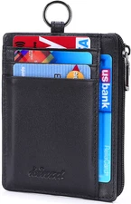 Kinzd Slim Minimalist Zipper Credit Card Holder Leather Front Pocket Wallet with