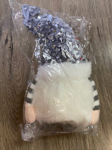 Gnomo di Natale LED con Cappello Paillettes Peluche Decorazione Grigio 10" - Foto 3 di 3