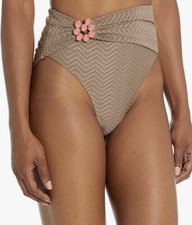 New Trina Turk High Waist Bikini Bottom Metallic Taupe Sz 4 Swim Separates