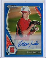 2021 Panini Prizm Draft Picks Base Auto Prizms Blue #140 Evan Justice Ser #10/99
