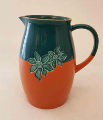 Starbucks 2006 terra cotta pitcher flowers floral green 7 3/8'' tall 48 FL OZ