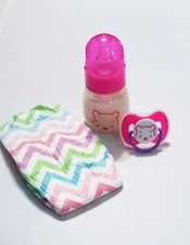 2oz Pooh Themed Reborn Baby Formula Bottle, Magnetic Pacifier & Diaper Set!