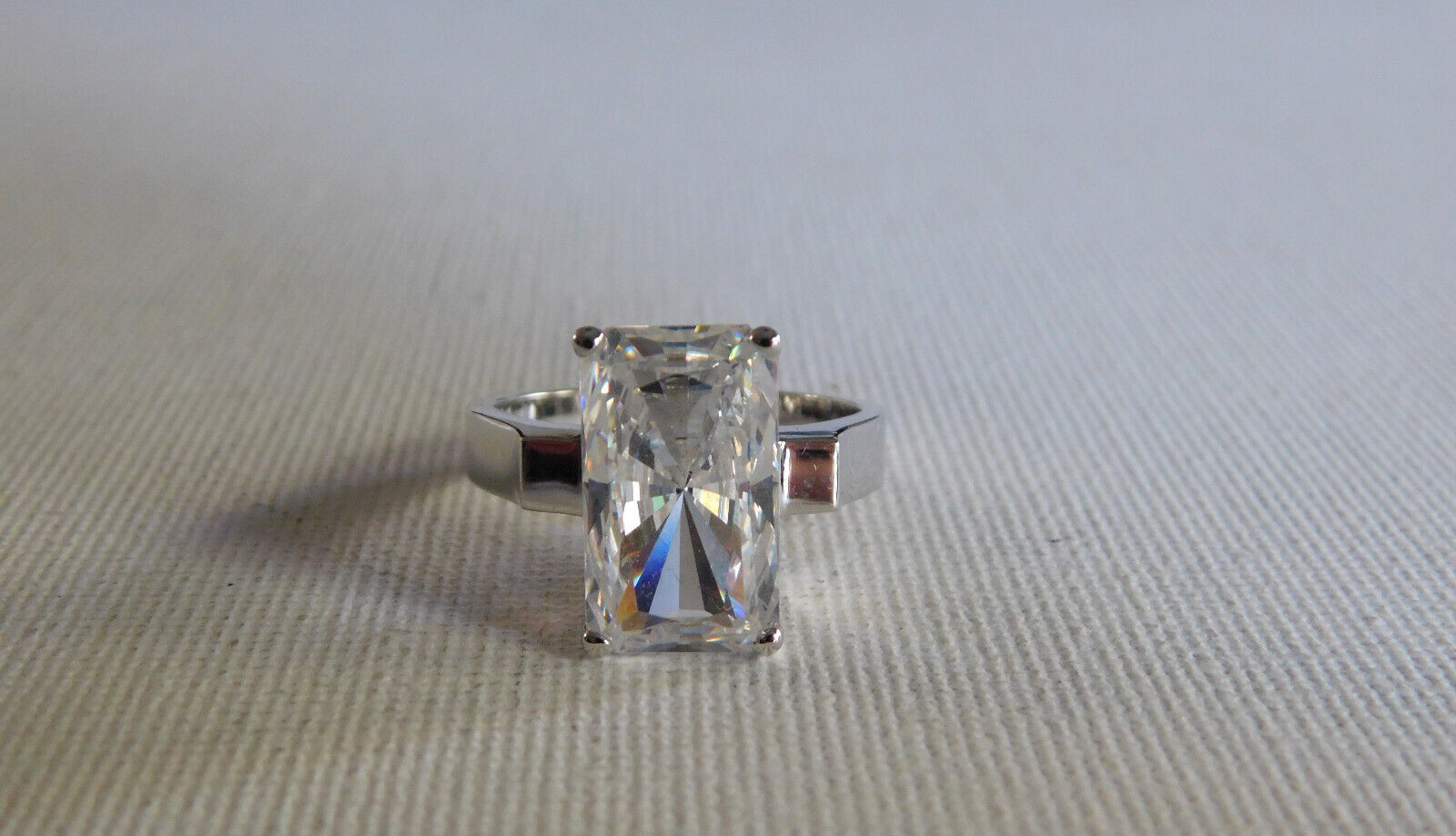 Sterling Silver Clear Stone Large Rectangle State… - image 1