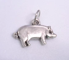 Pig Swine Hog Boar Sow Silver Tone Metal Farm Animal Lover Charm Pendant Jewelry