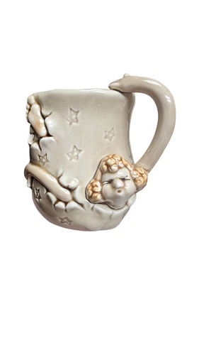 VINTAGE HAND THROWN ART POTTERY 3D GLAZED FACE STONEWARE MUG ‘WOMAN' Signed